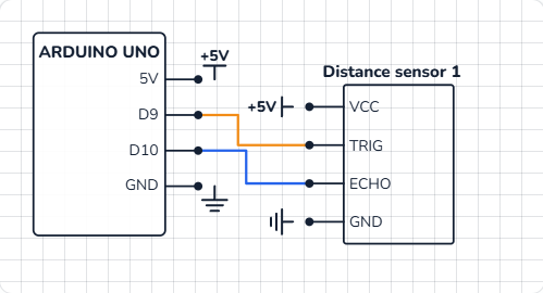 Schematic of the distance sensor wired to the Arduino