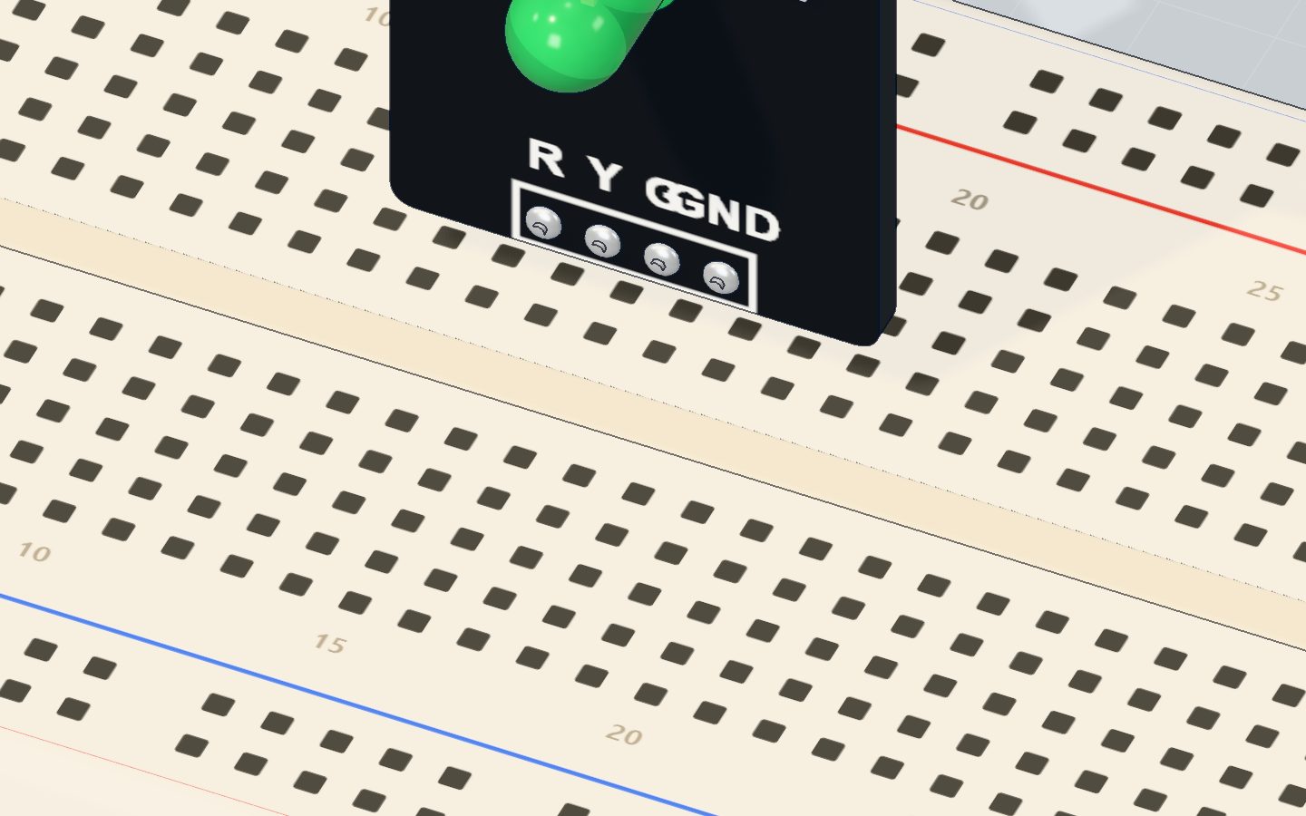 Close-up of the traffic-light module showing yellow as the obstacle comes closer to the sensor